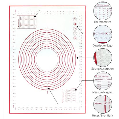 Silicone Baking Mat Super Large, 32x24 inch Silicone Pastry Non Stick Kneading Mat with Cable Ties and Dough Scraper, Measurement Food Grade Silicone Mat for Rolling Dough