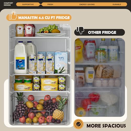 Manastin 4.5 Cu.Ft Mini Fridge with Freezer, 2-Door Small Refrigerator with 7-Level Adjustable Thermostat, Quiet Compact Fridge for Bedroom, Apartment, Dorm, Office 1-piece