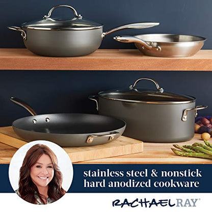 Rachael Ray 80089 Professional Hard Anodized Nonstick Frying/Fry Pan/Skillet with Helper Handle, 14 Inch - Gray