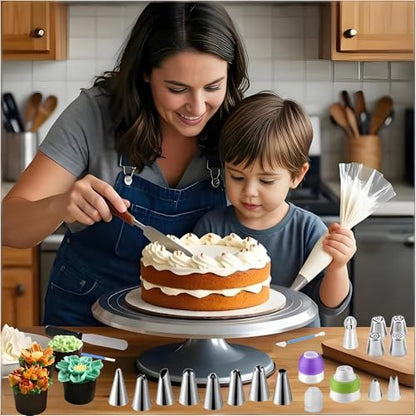 YOQXHY Cake Decorating Kit, 357 Pcs Baking Supplies Tools with Aluminium Cake Turntable, Leveler, 50 Icing Tips, 8 Russian+Ball Tips, 2 Spatulas, 3 Scrapers, 102 Pastry Bags, 109 Cupcake Liners & More