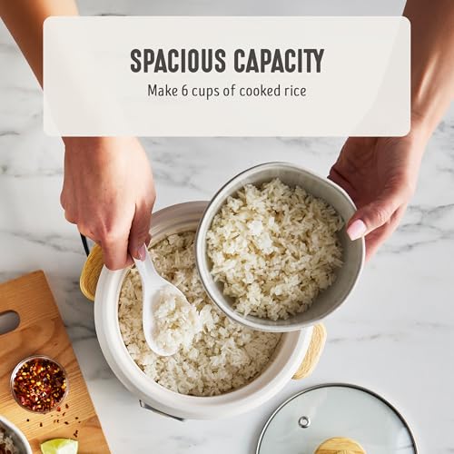 GreenLife Rice Cooker with Removable PFAS-Free Ceramic Nonstick Pot, 3-Cups Uncooked/6-Cups Cooked, Grains & Oatmeal Multicooker, Compact One-Switch Design, Auto Keep Warm, Easy Clean, Cream
