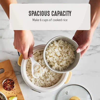 GreenLife Rice Cooker with Removable PFAS-Free Ceramic Nonstick Pot, 3-Cups Uncooked/6-Cups Cooked, Grains & Oatmeal Multicooker, Compact One-Switch Design, Auto Keep Warm, Easy Clean, Cream