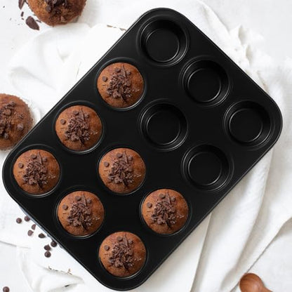 11-Piece Nonstick Baking Pans Set - Professional Grade Carbon Steel Bakeware with Premium Coating- Dishwasher Safe, Stackable, Oven Safe to 450°F (Black)