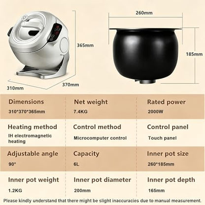 Automatic Stir Fry Machine,2000W Electric Wok with 360° Rotating Non-Stick Pot,6L Large Capacity Auto Cooking Robot for Healthier Meals,Commercial Food Processor with Smart Touch Screen