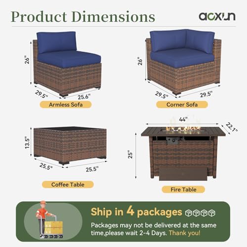 Aoxun 11 Piece Patio Furniture Set with 44" Fire Pit Table Wicker Rattan