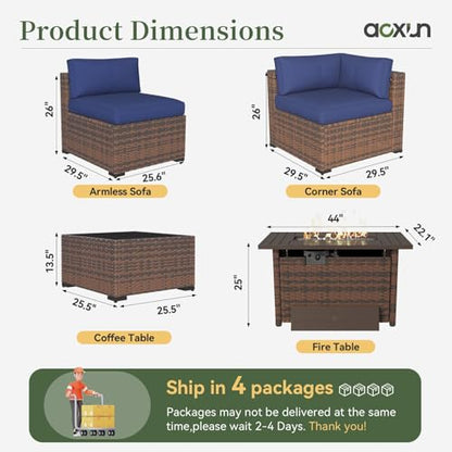 Aoxun 11 Piece Patio Furniture Set with 44" Fire Pit Table Wicker Rattan
