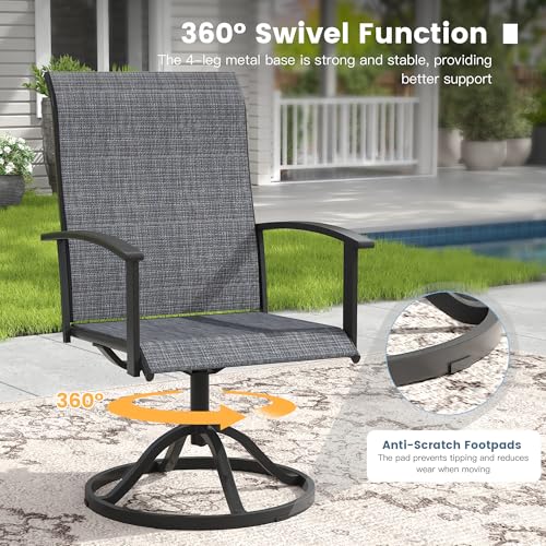 DIFY 7 Piece Outdoor Dining Set, Black Metal Table & Swivel Chairs