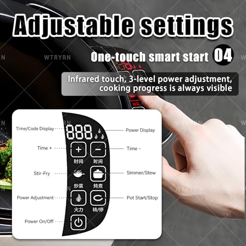 WTRYRN Automatic Cooking Machine Auto Stir Fry Wok, 2000W 6L Large Capacity, 360° Rotation 3 Speed Adjustable, Multifunctional for Home Kitchen Restaurant Cooking