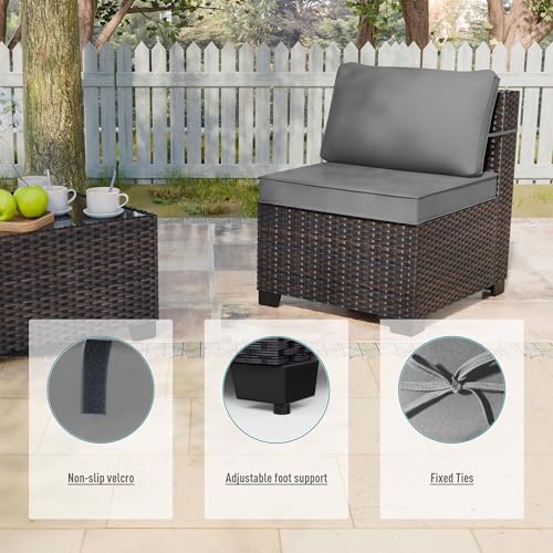 ALAULM 5 Pieces Patio Furniture Set Wicker Patio Conversation Set, Outdoor Sectional Furniture w/Coffee Table & Washable Seat Cushions-Grey