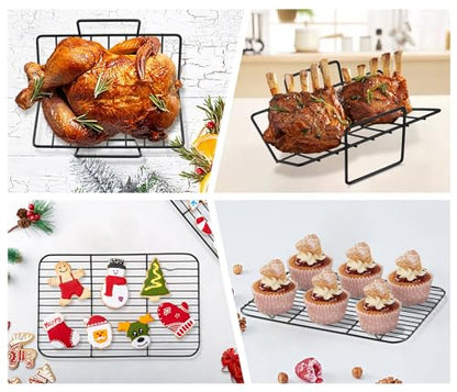 TeamFar Roasting Pan, 14” Nonstick Deep Lasagna Brownie Turkey Pan with V-Shaped Rack & Cooling Rack, with Stainless Steel Core & Nonstick Coating, Healthy & Heavy Duty, Easy to Clean, Set of 3