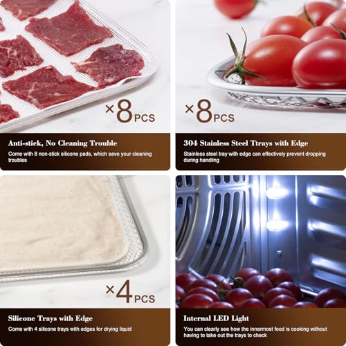 Ausegia Commercial Large Food Dehydrator, Usable Area up to 9 ft², 800W Full Stainless Steel Dryer Machine, up to 190℉ Temperature, for Meat, Fruit, Veggies, Beef, Herbs