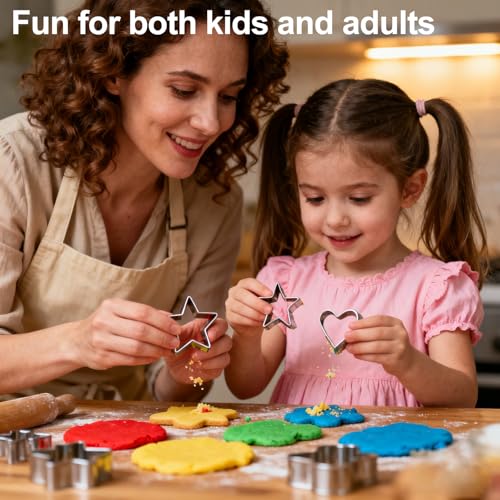 HIWRBDTI 30PCS Mini Cookie Cutters Shapes Set with Box for Kids, Small Stainless Steel Star Triangle Cookie Cutter Variety Pack, for Tiny Polymer Clay, Fruit