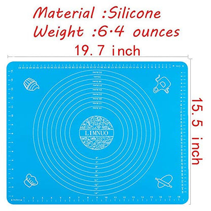 LIMNUO Silicone Baking Mat, Extra Thick Large Non Stick Pastry Mat Sheet for Dough Pie Crust Rolling Mats (Blue, M-16''(W)*20''(L))