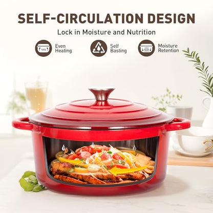 MAISON ARTS 7 Piece Enameled Cast Iron Cookware Set, Heavy Duty Induction Dutch Ovens Pot with Lid, Red Non Toxic Pots and Pans Sets, PFOA-PFOS Free