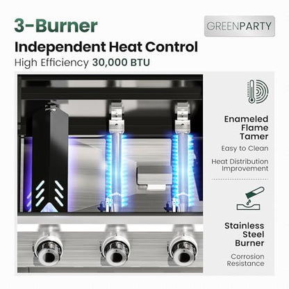 3-Burner Gas and Charcoal Grill Combo with Offset Smoker, 30,000 BTU Dual Fuel Grill, 839 Sq. In. Cooking Area BBQ Grill, Ideal for Outdoor Cooking Patio Backyard Balcony