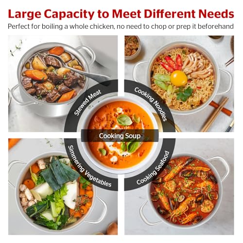 Sunhouse Stock Pot with Lid - 16 QT Large Pot for Cooking Pasta, Soup, Spaghetti - Impact Bonding Base Big Stainless Steel Pots for Canning, Boiling - Oven Safe & Induction Compatible Cookware