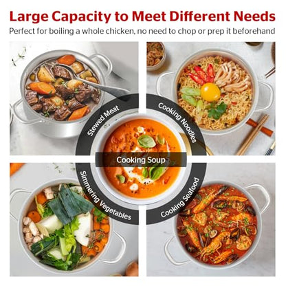 Sunhouse Stock Pot with Lid - 16 QT Large Pot for Cooking Pasta, Soup, Spaghetti - Impact Bonding Base Big Stainless Steel Pots for Canning, Boiling - Oven Safe & Induction Compatible Cookware