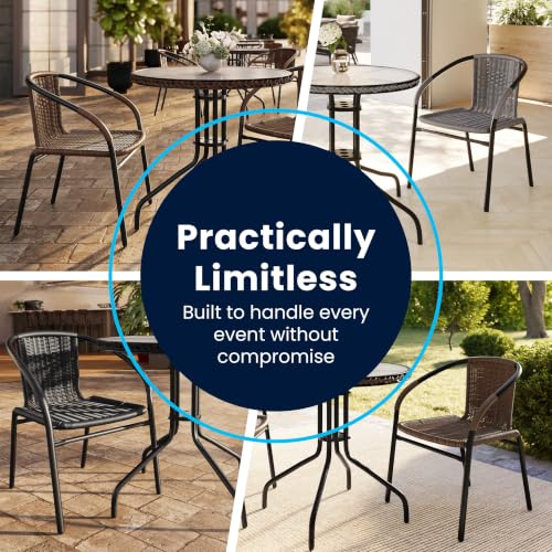 Flash Furniture 5-Piece 28" Square Indoor/Outdoor Patio Table and Chairs Set, Glass Metal Bistro Table and 4 Stacking Rattan Chairs, Gray