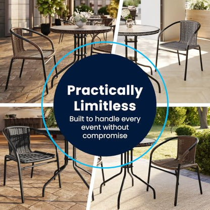 Flash Furniture 5-Piece 28" Square Indoor/Outdoor Patio Table and Chairs Set, Glass Metal Bistro Table and 4 Stacking Rattan Chairs, Gray