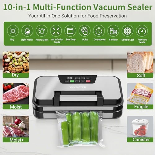 95kPa Vacuum Sealer Machine, Dual Pump, Vacuum & Inflate, Double Heat Seal