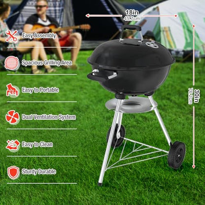GRILIFE 18 inch Kettle Charcoal BBQ Grill, Perfect Barbecue Gift, Black