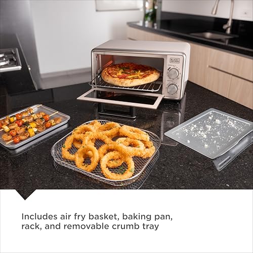 BLACK+DECKER Crisp N Bake™ PRO 4-Slice Digital Air Fry Toaster Oven, 5 Cooking Functions, Convection Countertop Oven, Fits 10” Pizza or 9” Cake Pan, 30-Minute Timer + Stay On, Stainless Steel Accents