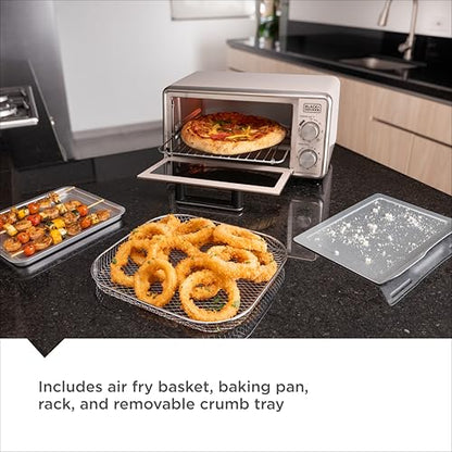 BLACK+DECKER Crisp N Bake™ PRO 4-Slice Digital Air Fry Toaster Oven, 5 Cooking Functions, Convection Countertop Oven, Fits 10” Pizza or 9” Cake Pan, 30-Minute Timer + Stay On, Stainless Steel Accents