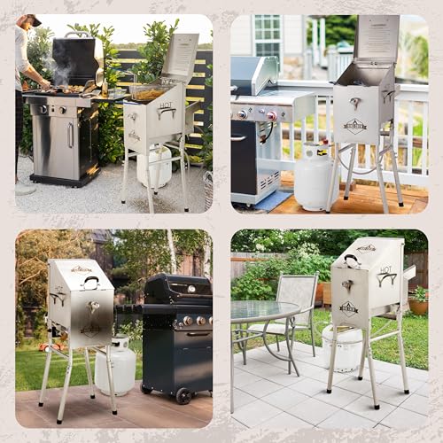 Hike Crew Outdoor 4-Gallon Propane Deep Fryer 57,000 BTU for Camping & Outdoor Kitchen with Push Ignition, 2 Stainless Mesh Frying Baskets, Built-In Thermometer, Gas Regulator & Drain Valve