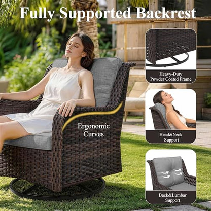 ASJMR 11-Piece Patio Furniture Set, Outdoor Thick Wicker Sectional Sofas with Swivel Chairs, High Back Sectional Couch with Fire Pit Table, Outdoor Conversation Set for Backyard, Porch, Deck, Grey
