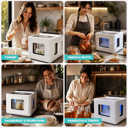 FermentPro 12.8L Smart Yogurt Maker Machine & Fermentation Kit, Kombucha, Kimchi, Natto, tempeh, Sourdough Maker, Temp Control 50-115°F, Timer 1 Hr -30 Day, Post-Ferment Cooling
