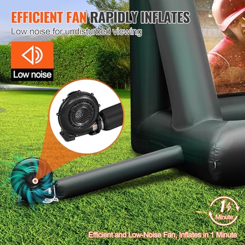 VEVOR Inflatable Projector Screen for Outdoor Use with 350W Air Blower, Oxford Fabric Material, Supports Front/Rear Projection,Black