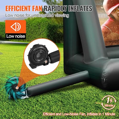 VEVOR Inflatable Projector Screen for Outdoor Use with 350W Air Blower, Oxford Fabric Material, Supports Front/Rear Projection,Black