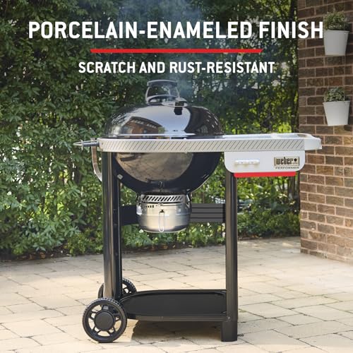 Weber Performer™ 22‑Inch Charcoal Grill for Outdoor Cooking – Black, Porcelain-Enameled Finish, Temperature Control Dampers & Prep Table, Kettle