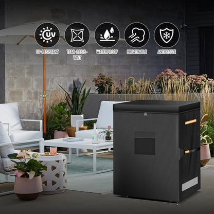 ZUYIYI Chest Freezer Covers, Outdoor Freezer Protector for 5 Cubic Feet, 420D Oxford Waterproof Full Cover Deep Freezer Covers with Top Cover for Open, Zipper Pocket 28"L x 23"W x 34"H, Black