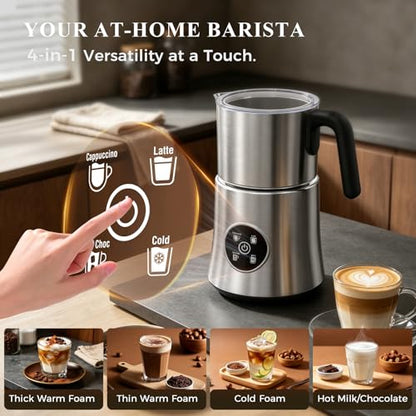 Milk Frother and Steamer, Electric Frother with Detachable Stainless Steel Jug, Hot & Cold Foam Maker for Latte, Cappuccino, Coffee, 4-in-1 Automatic Milk Warmer, 17oz Heat