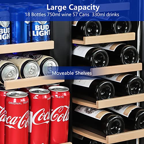 Velieta Wine and Beverage Refrigerator,24 Inch Dual Zone Wine Beverage Cooler, Built-in/Freestanding Beer and Wine Fridge with a Powerful Compressor, 20 Bottles and 88 Cans Capacity