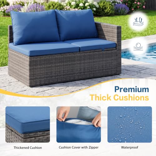 Patio Furniture Set 4 Pcs Outdoor Sectional Sofa Set with Cushion, Blue