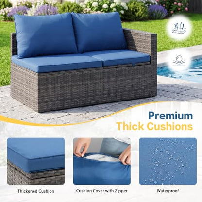 Patio Furniture Set 4 Pcs Outdoor Sectional Sofa Set with Cushion, Blue