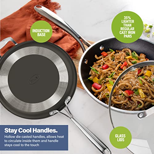 Gotham Steel Platinum Cast Nonstick 14” Fry Pan Mineral and Diamond Triple Coated Surface, Dishwasher Safe, Family Sized Open Skillet, 100% PFOA Free