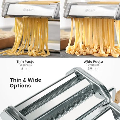 3-in-1 Pasta Maker, 9 Thickness Settings, Dough Rollers & 2 Size Cutters