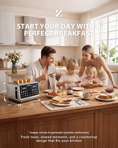 4 Slice Smart Toaster with Touchscreen, 1.5" Extra Wide Slots for Bagels & Thick Bread, Dual Independent Controls, 6 Bread Settings, Defrost, Reheat, Easy Clean, Stainless Steel, for Family Breakfast