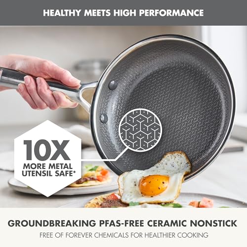 GreenPan Hybrid 8” Nonstick Stainless Steel Frying Pan, APEX Tri-Ply Thermobond PFAS-Free Ceramic Skillet, Induction & All Cooktop Compatible, Oven Temp to 850°F, Dishwasher Safe, Silver
