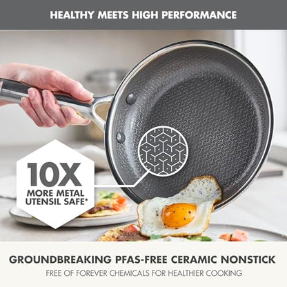 GreenPan Hybrid 8” Nonstick Stainless Steel Frying Pan, APEX Tri-Ply Thermobond PFAS-Free Ceramic Skillet, Induction & All Cooktop Compatible, Oven Temp to 850°F, Dishwasher Safe, Silver