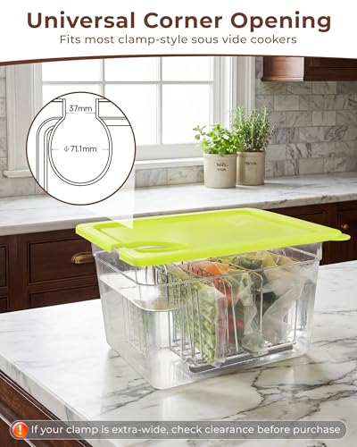 EVERIE 12Qt Sous Vide Container Kit w/Collapsible Lid + Lock-In Divider Rack + Insulating Sleeve – For Long Cooks, Fits Most Clamp-Style Circulators
