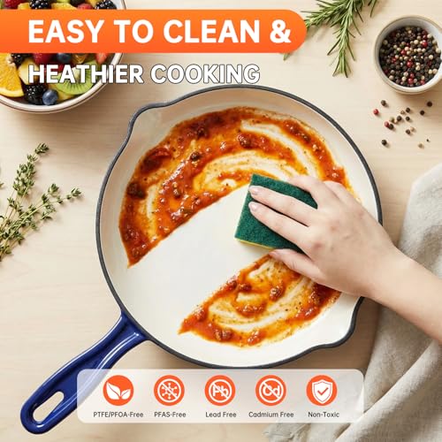 LIFERUN Nonstick Enameled Cast Iron Cookware Set, 7Pcs Pots and Pans Set, Gas/Induction Dutch Oven Set, PFOA & PFAS Free