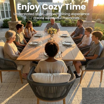 Vakollia 11-Piece Patio Dining Table Sets, Woven Wicker Dining Set with Rectangular Aluminum Table and Dining Chairs Modern Outdoor Dining Furniture Set for Outdoors and Indoors