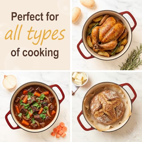 Lightweight Enameled Cast Iron Braiser - 4.5QT Braiser Pan with Glass Lid, Shallow Dutch Oven for Braising, Simmering