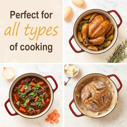 Lightweight Enameled Cast Iron Braiser - 4.5QT Braiser Pan with Glass Lid, Shallow Dutch Oven for Braising, Simmering