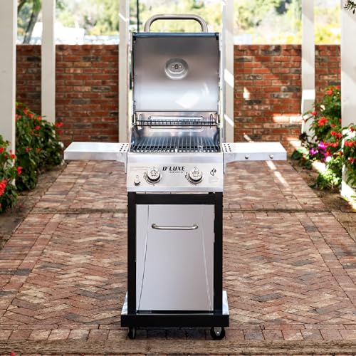 Nexgrill Deluxe 2-Burner Gas Grill with 401 SQ In Grate, 28000 BTUs, Stainless Steel Control Panel & Foldable Side Table, Propane BBQ Grill for Outdoor Cooking, Patios, Backyards and More - 720-0864RA