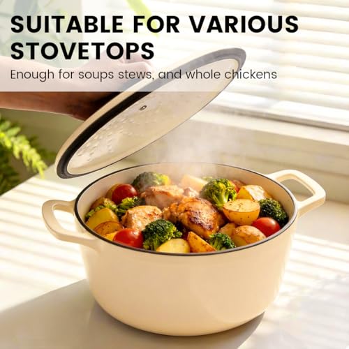 Enameled Cast Iron Dutch Oven - JINCHUFURI 5 Quart Cast Iron Dutch Oven Enameled Oven with Lid for Sourdough Bread Baking, Pre-Seasoned Pot Oven Safe